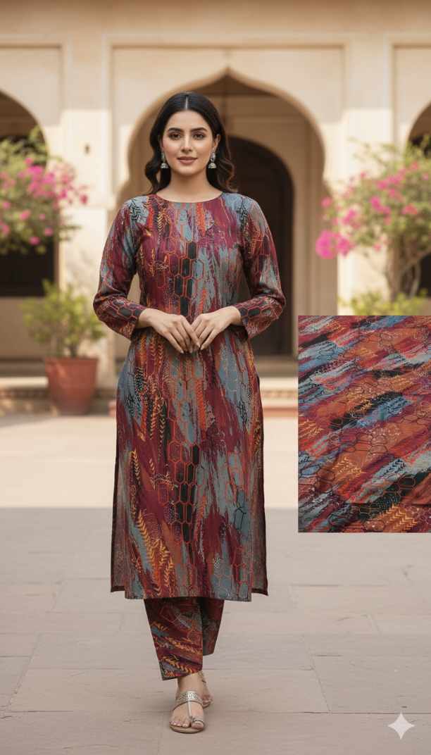 😱 Sale Sale M-5476  Imported Digital Luxury Nago Wali Winter Stone Lelin Same print Shirt & Truzer 2pc