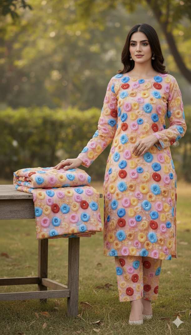 😱 New arrivals in Market M-5515  Imported Luxury 5-D Stone Lelin Same print Shirt & Truzer 2pc Most High demanding