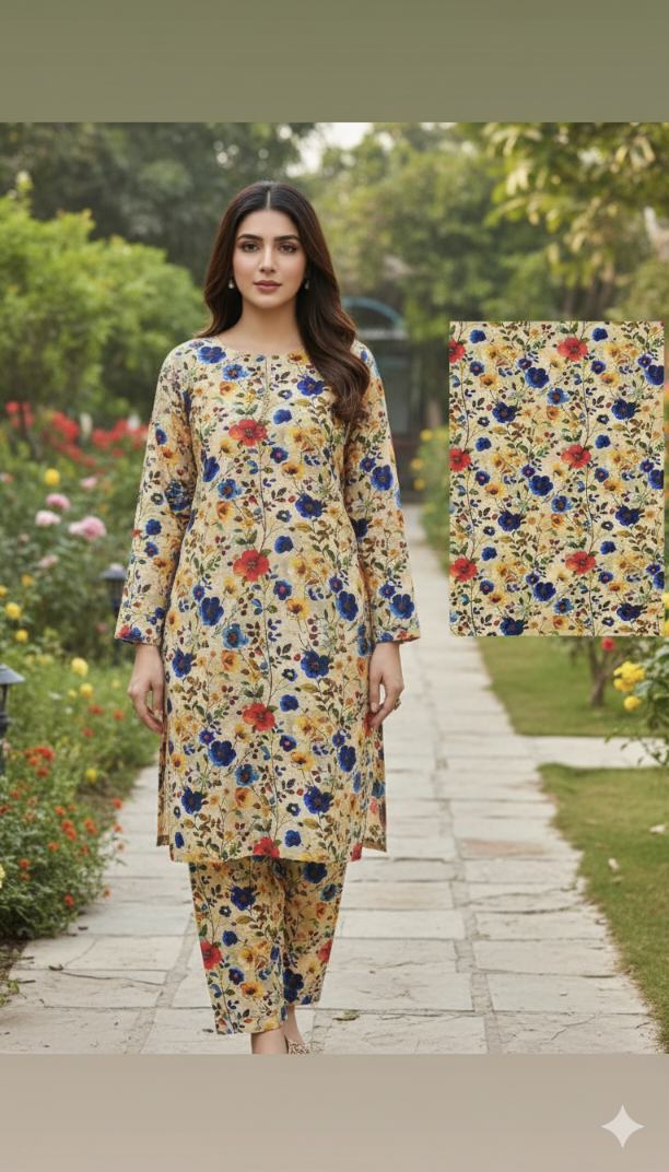 🥳 New Arrivals Sale Sale M-5548  Imported Digital Soft (Dorria Khaddar) Same print Shirt & Truzer 2pc