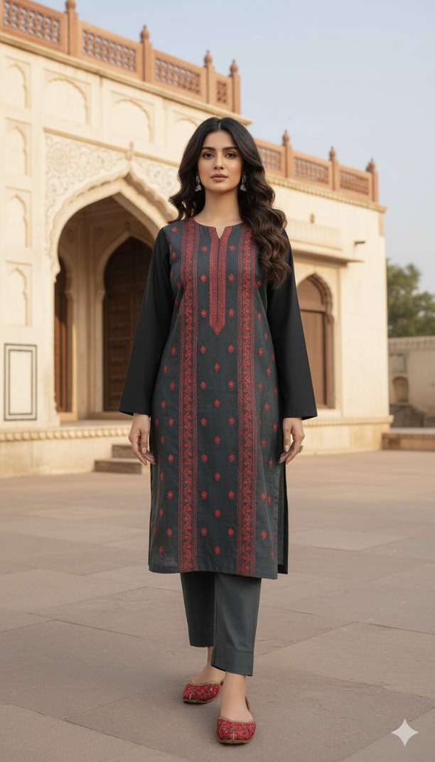 🥳 Sale Sale M-5536 Imported Breezy Sequance work Embroidery in karandi Khadder stuff Shirt & Truzer 2pc
