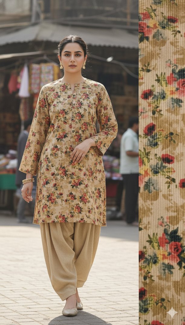 🥳 Sale Sale M-5578   Imported Kotrai Luxury Velvet Furr Shirt & Truzer 2pc