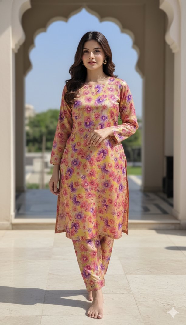 🥳 New Arrivals M-5573  Imported Digital Korean Shesha Velvet Same print Shirt & Truzer 2pc