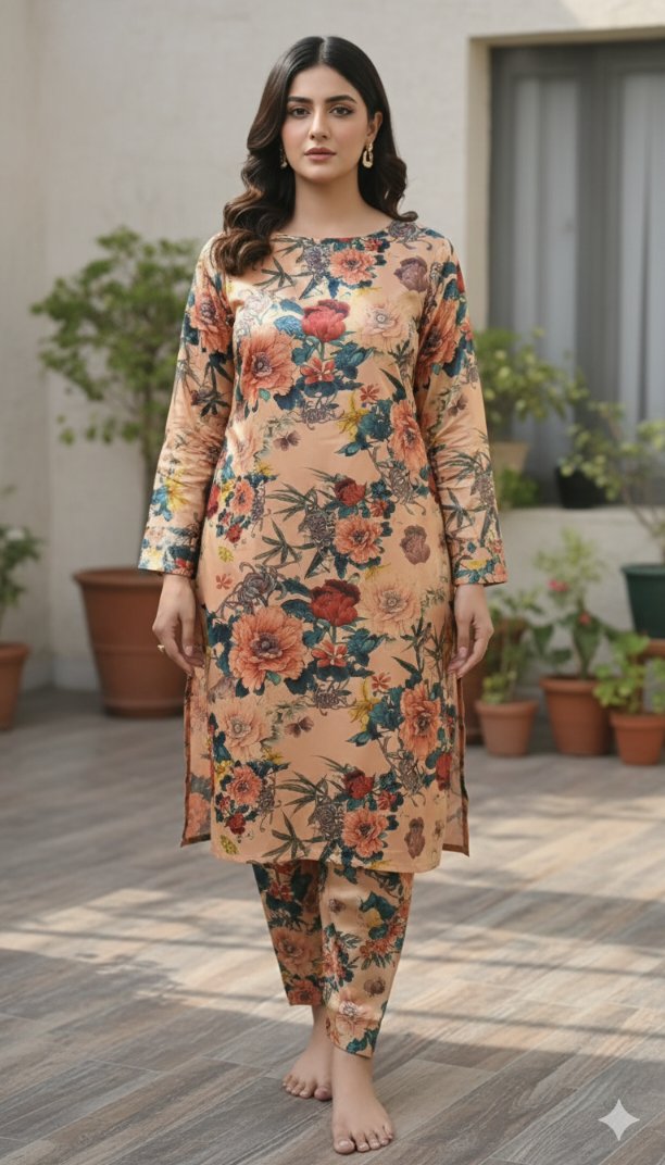 🥳 New Arrivals M-5570  Imported Digital Korean Shesha Velvet Same print Shirt & Truzer 2pc