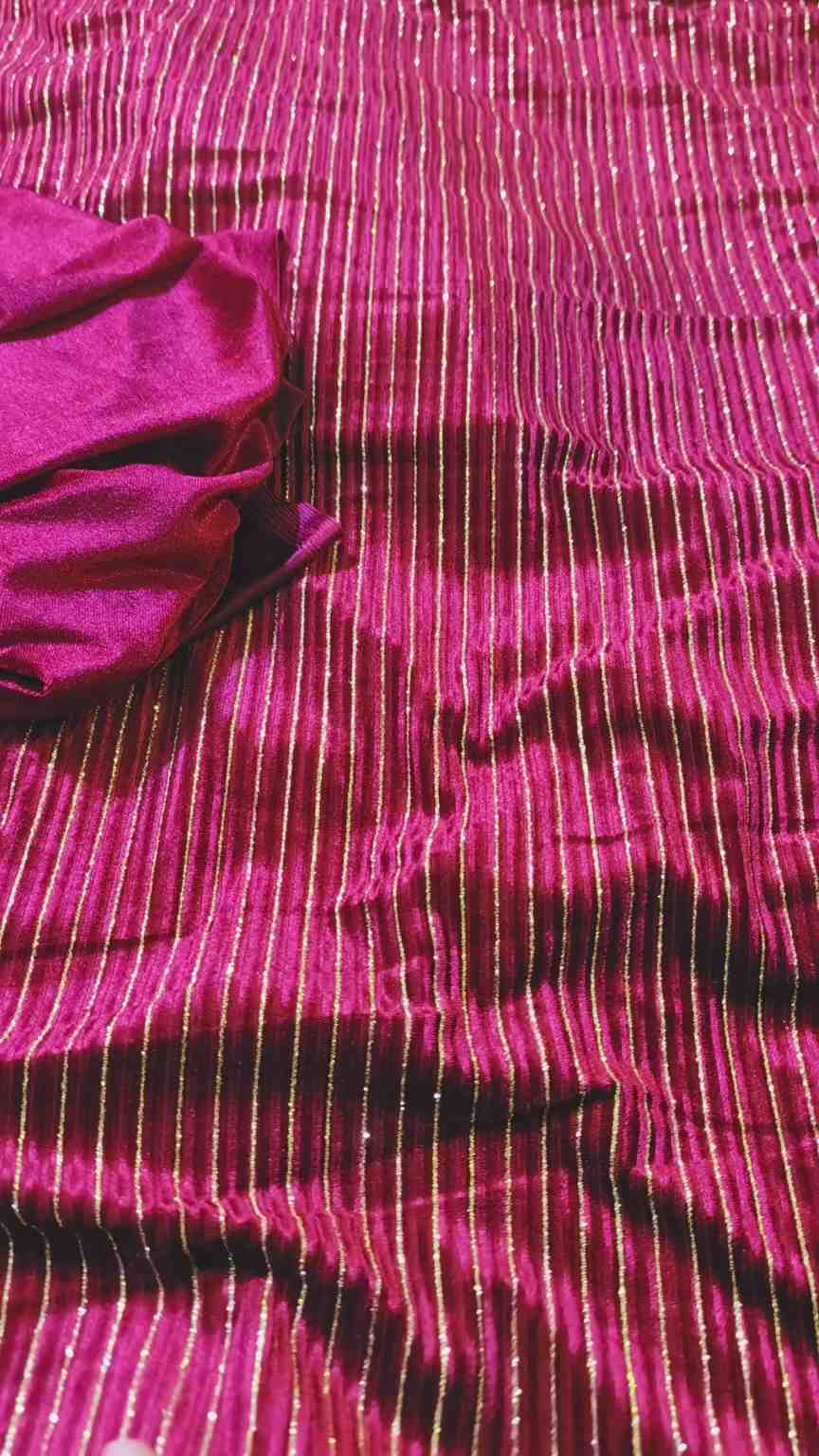 🥳 New Arrivals M-1489. Rs.1590 Imported Gold Zaree Line Palachi Velvet Shirt with Plan  Velvet Truzer 2pc
