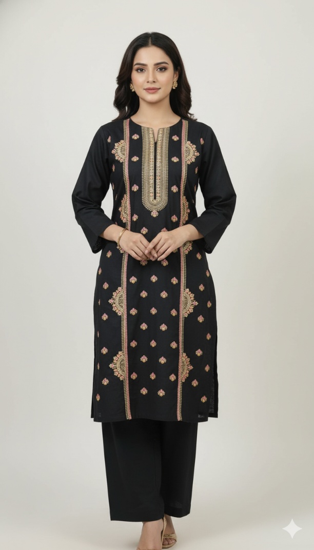 🥳 Sale Sale M-5599  Imported Breezy Embroidery  in karandi Soft  Khadder stuff Shirt & Truzer 2pc