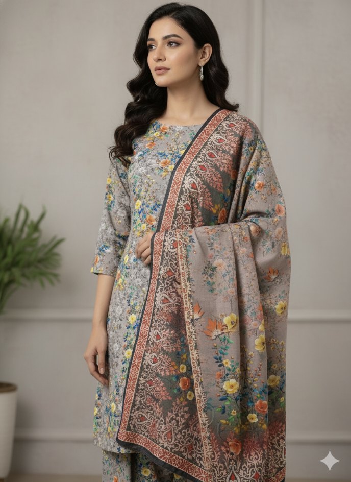 3pc 🥳😱 Sale Sale M-5623  Imported Digital Dorria Soft Khadder 3pc suit