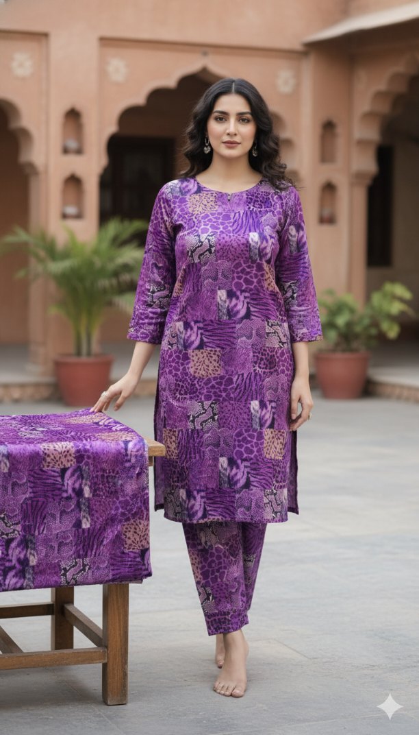 🥳 Sale Sale M-5662  Imported Digital Korean Shesha  Velvet Same Print Shirt & Truzer 2pc