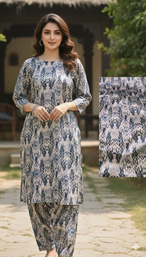 🥳 Sale Sale M-5661  Imported Digital Korean Shesha  Velvet Same Print Shirt & Truzer 2pc