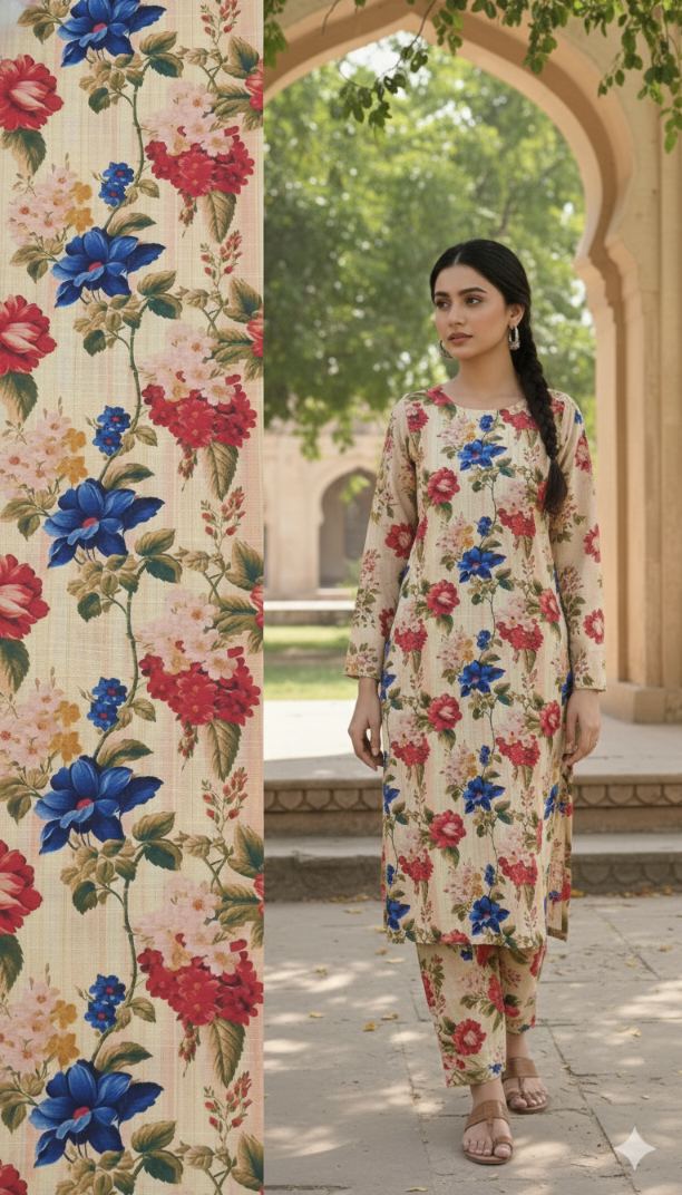 🥳 New Arrivals Sale Sale M-5657   Imported Digital Soft (Dorria Khaddar) Same print Shirt & Truzer 2pc