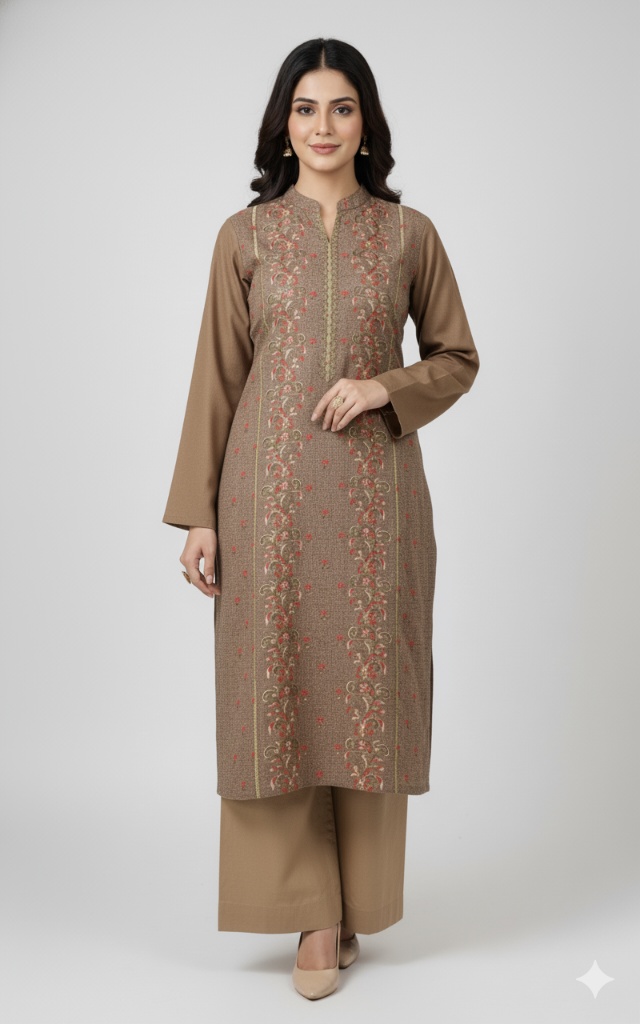 🥳 Sale Sale M-5648 Imported Breezy Embroidery in karandi Soft Khadder stuff Shirt & Truzer 2pc