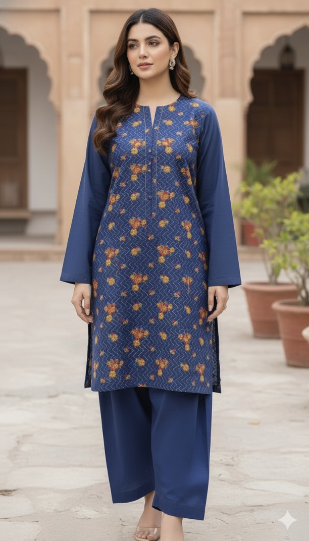 🥳 Sale Sale M-5647 Imported Breezy Embroidery in karandi Soft Khadder stuff Shirt & Truzer 2pc