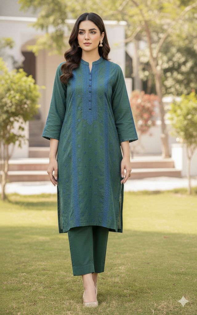 🥳 Sale Sale M-5646 Imported Breezy Embroidery in karandi Soft Khadder stuff Shirt & Truzer 2pc