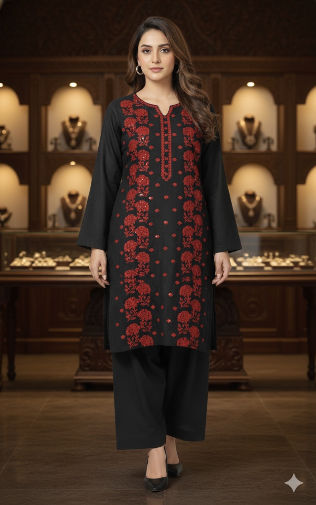 🥳 Sale Sale M-5645 Imported Breezy Embroidery in karandi Soft Khadder stuff Shirt & Truzer 2pc