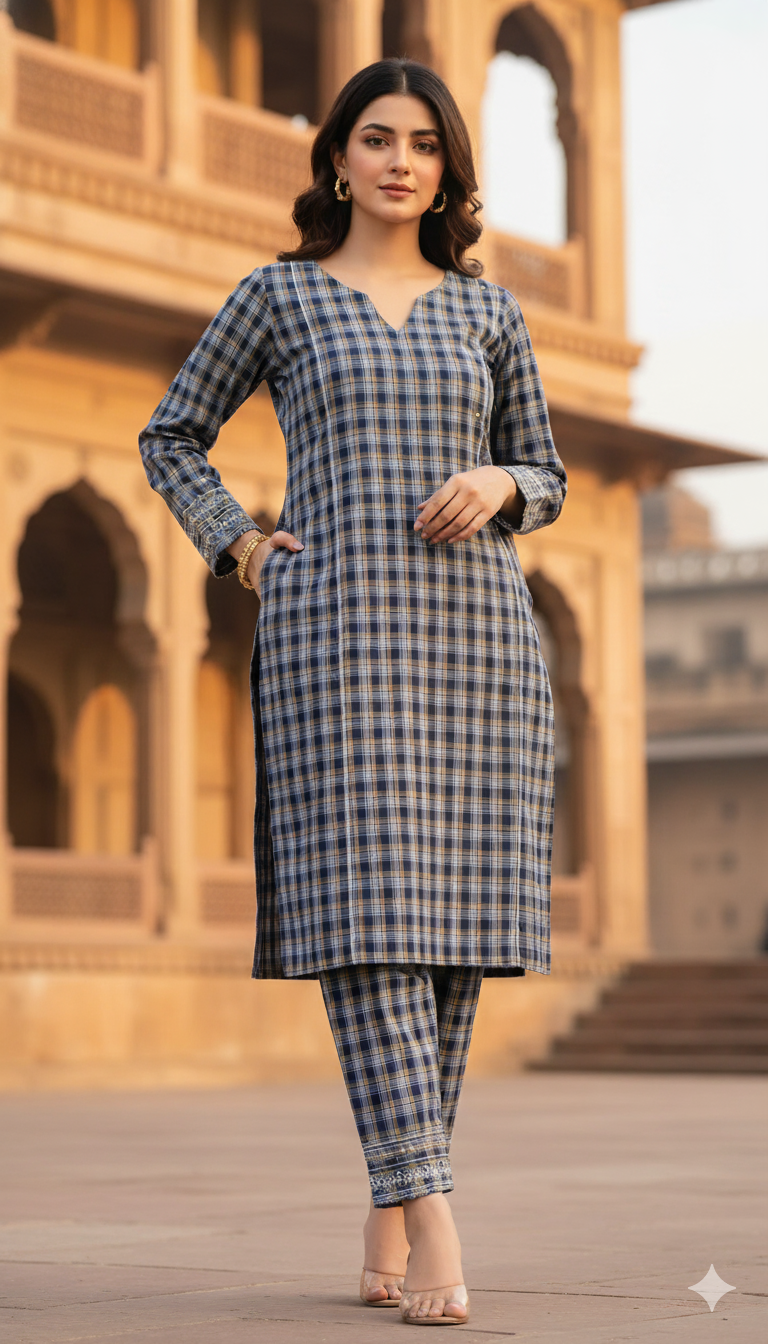 🥳 Sale Sale M-5682 Imported Check-Base Irish Marina Same print Shirt & Truzer 2pc