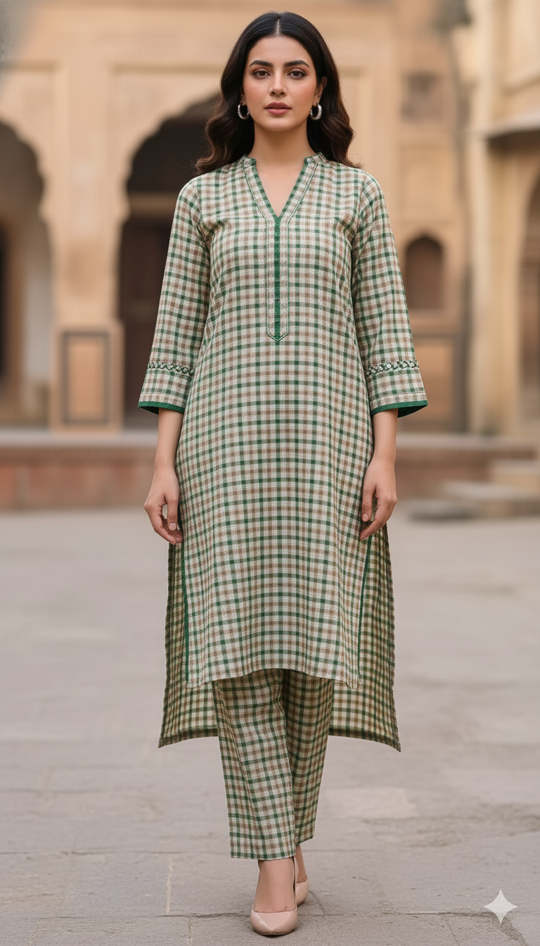 🥳 Sale Sale M-5679 Imported Check-Base Irish Marina Same print Shirt & Truzer 2pc