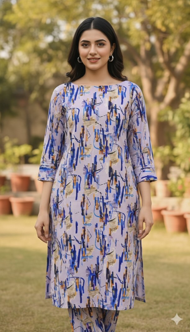 M-5737  Imported Digital Winter ☃️ Boutique Stone Lelin Same print Shirt & Truzer 2pc