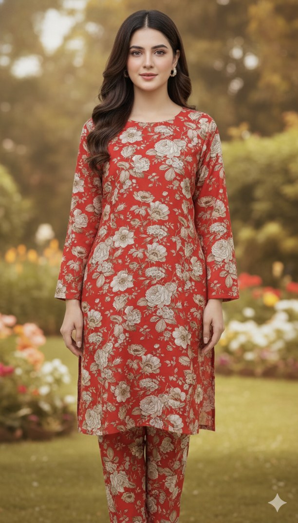 M-5735  Imported Digital Winter ☃️ Boutique Stone Lelin Same print Shirt & Truzer 2pc