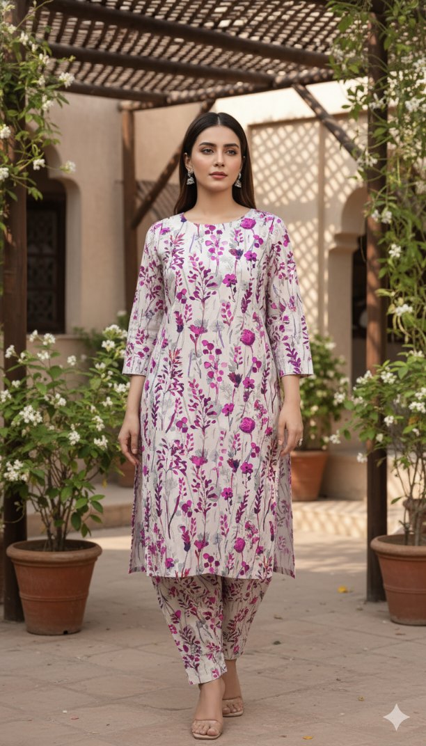 M-5734  Imported Digital Winter ☃️ Boutique Stone Lelin Same print Shirt & Truzer 2pc