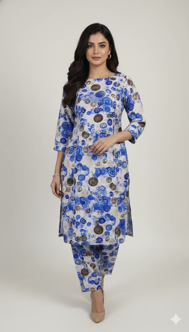 M-5731  Imported Digital Winter ☃️ Boutique Stone Lelin Same print Shirt & Truzer 2pc