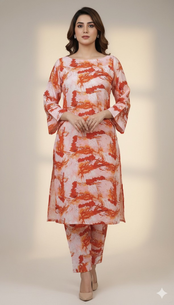 M-5730  Imported Digital Winter ☃️ Boutique Stone Lelin Same print Shirt & Truzer 2pc