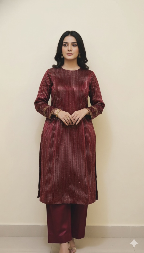 🥳 Sale Sale M-5723 Imported korean Kotrai Zaree Velvet Shirt & Korean Shesha Velvet Truzer 2pc