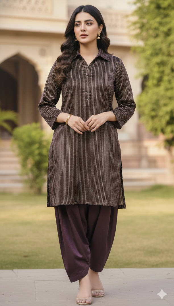 🥳 Sale Sale M-5717  Imported korean Kotrai Zaree Velvet Shirt & Korean Shesha Velvet Truzer 2pc