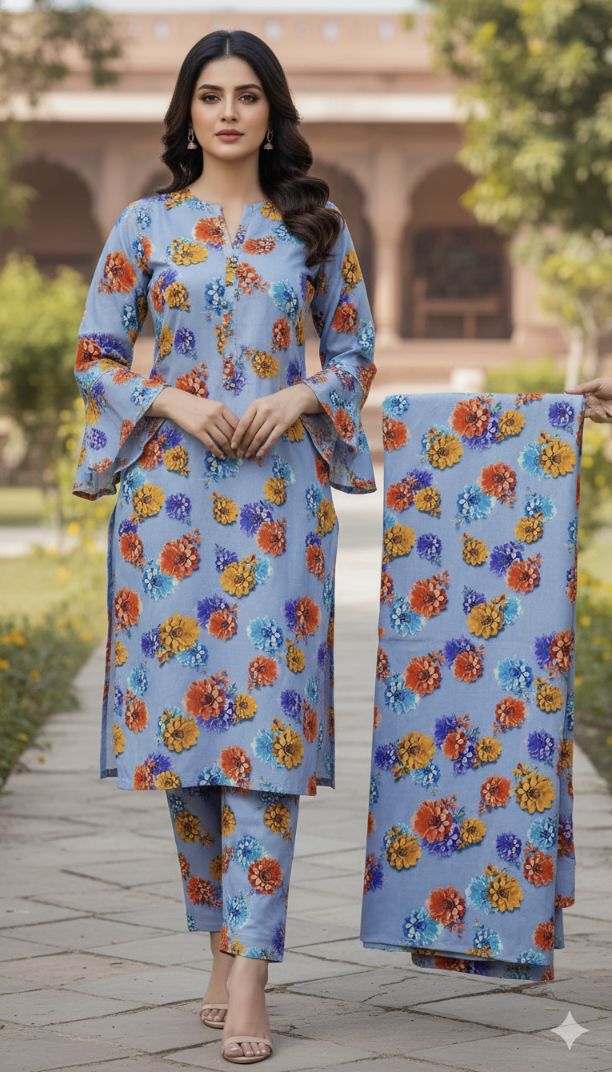 😱 New arrivals in Market M-5712  Imported Luxury 5-D Stone Lelin Same print Shirt & Truzer 2pc Most High demanding