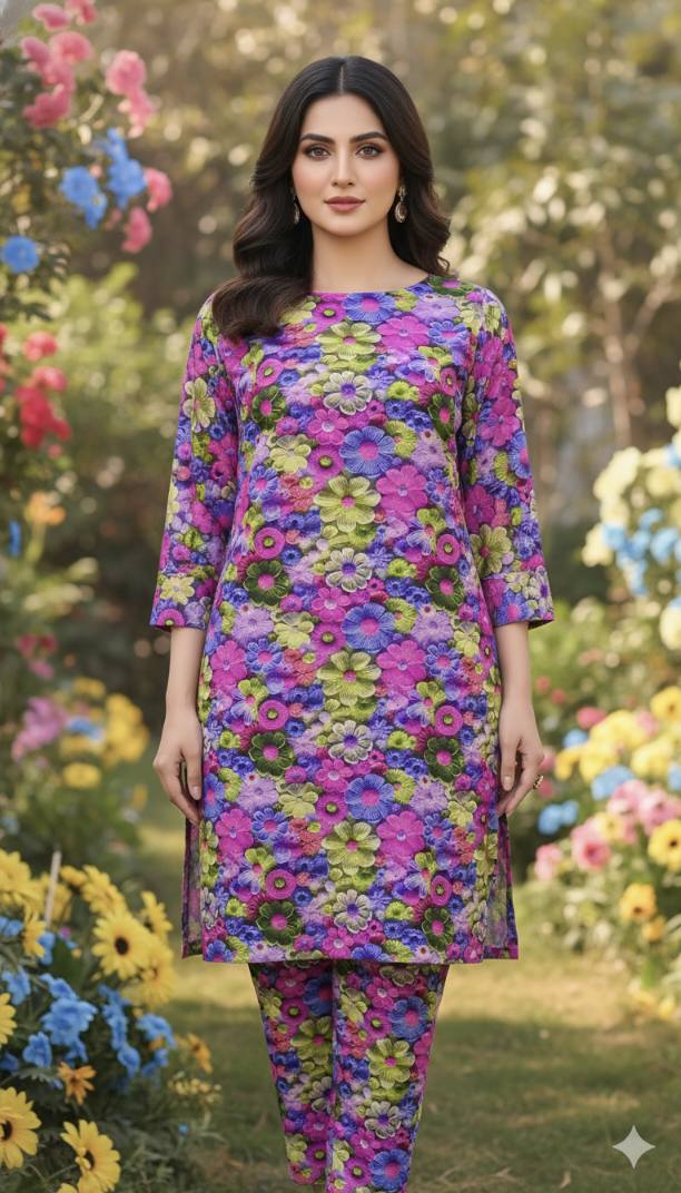 😱 New arrivals in Market M-5708  Imported Luxury 5-D Stone Lelin Same print Shirt & Truzer 2pc Most High demanding