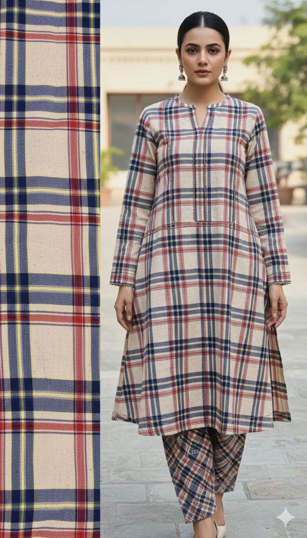 🥳 Sale Sale M-5825 Imported Check- Base( korean Wool Marina) Same print shirt & Truzer 2pc