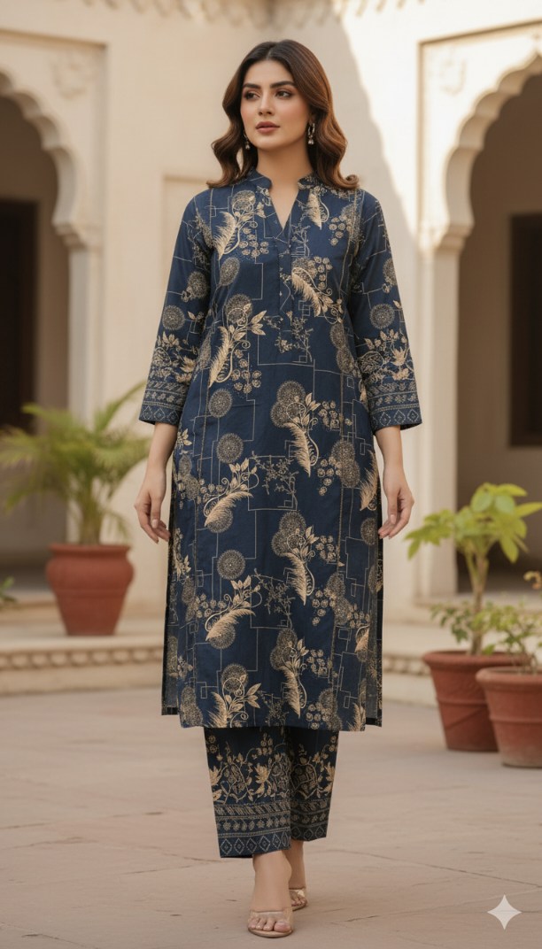 🥳 Sale Sale M-5840  Imported High quality Winter (Viscose Cotton) Same print Shirt & Truzer 2pc