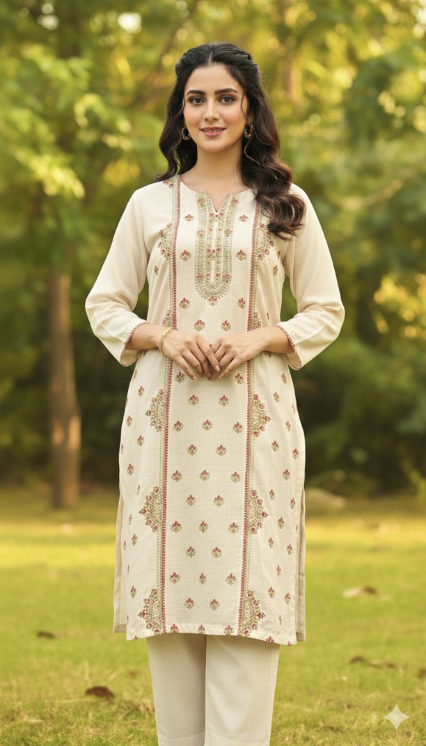 🥳 Sale Sale M-5882  Imported Breezy Embroidery in karandi Soft Khadder stuff Shirt & Truzer 2pc