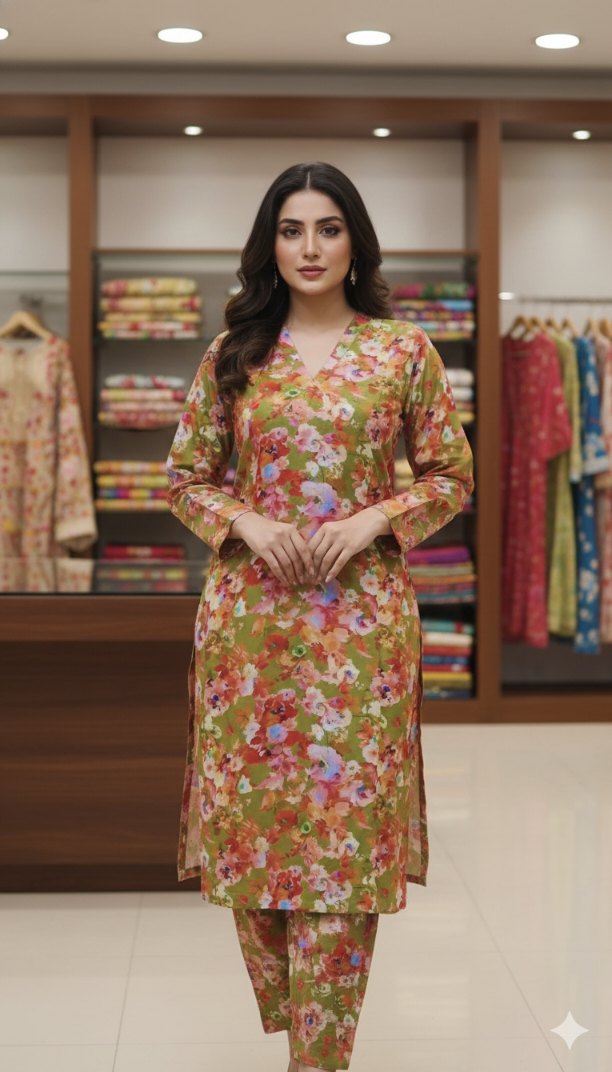 M-6003 Imported Digital Winter ☃️ Boutique Stone Lelin Same print Shirt & Truzer 2pc