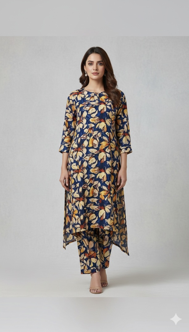 M-5997  Imported Digital Winter ☃️ Boutique Stone Lelin Same print Shirt & Truzer 2pc