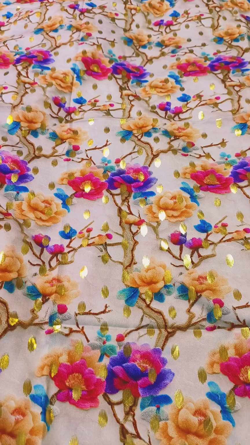 🥳 Sale Sale M-6024  Imported 3-D zaree Bunch Luxury Stone Lelin Same print Shirt & Truzer 2pc