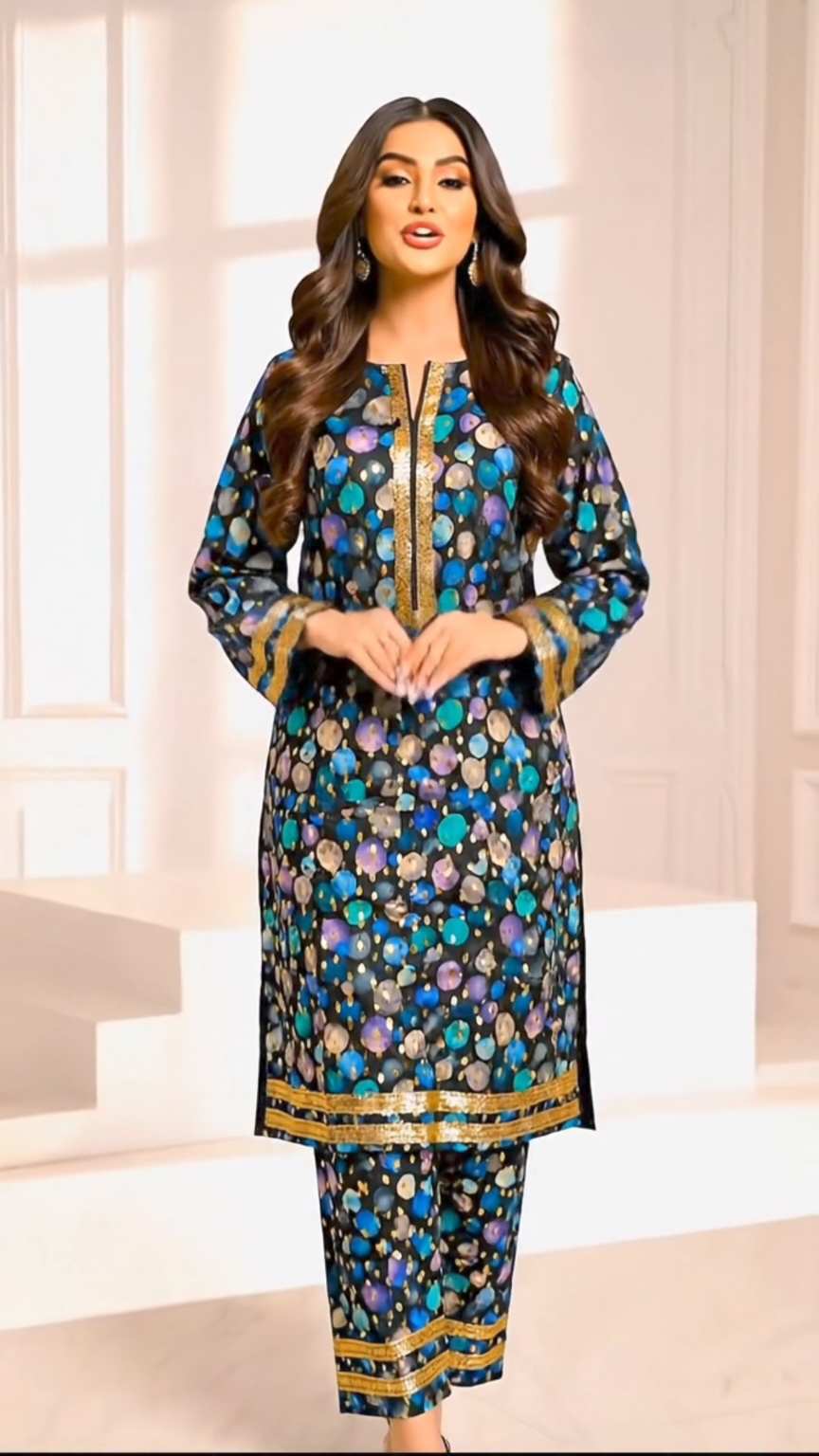 🥳 Sale Sale M-6019  Imported 3-D zaree Bunch Luxury Stone Lelin Same print Shirt & Truzer 2pc