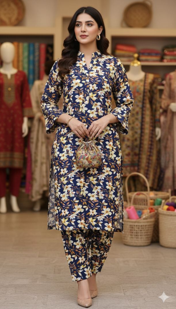 M-6054  Imported Most Luxurious (Korean Marina) Same print Shirt & Truzer 2pc -