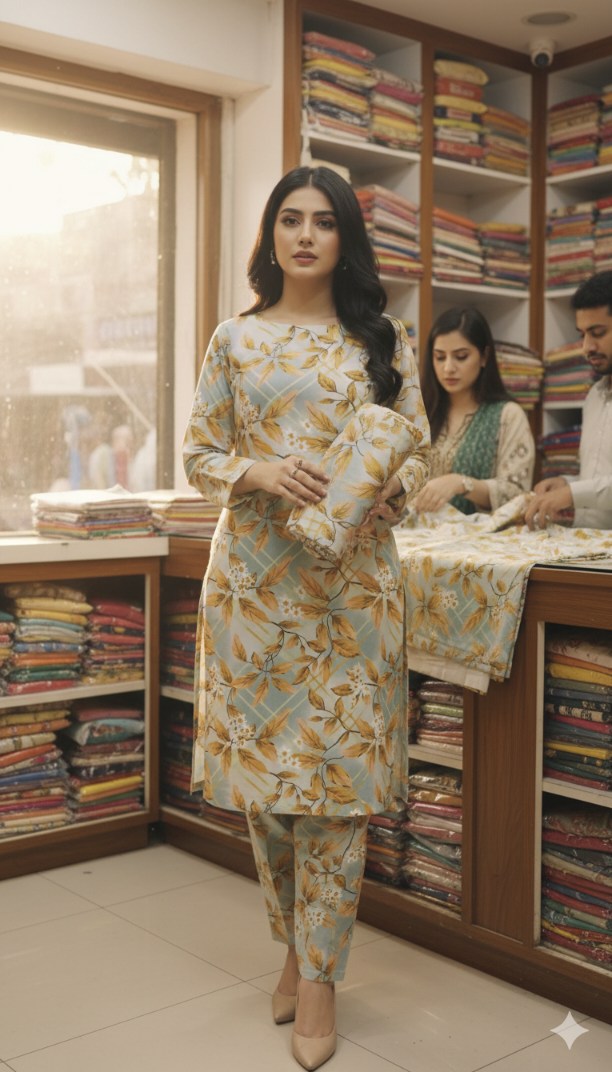 M-6029  Imported Luxury Korean Woolen Velvet Same print Shirt & Trouser 2pc