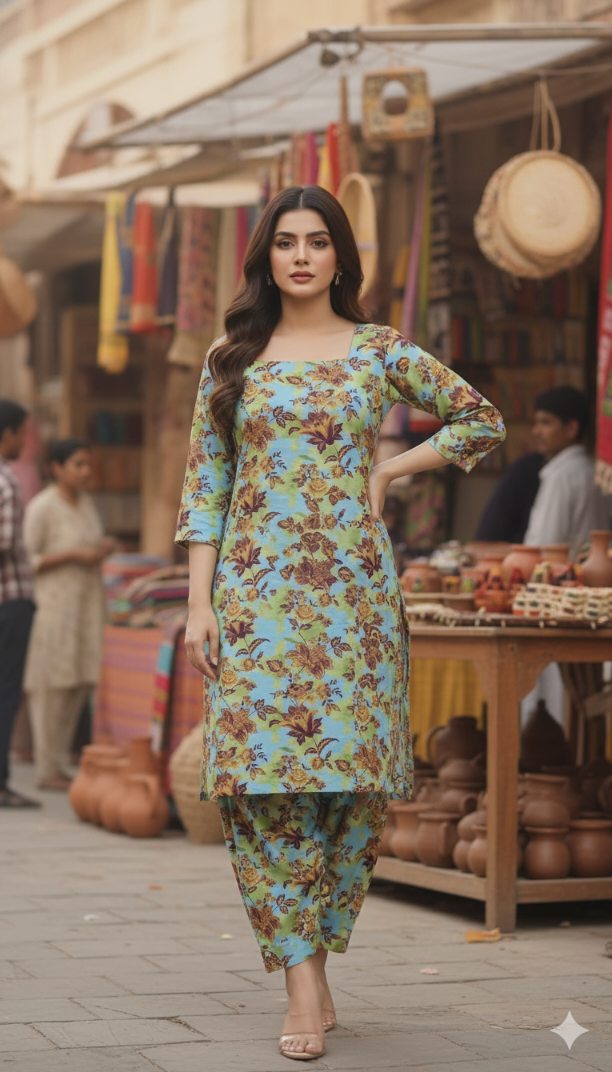 M-6028  Imported Luxury Korean Woolen Velvet Same print Shirt & Trouser 2pc