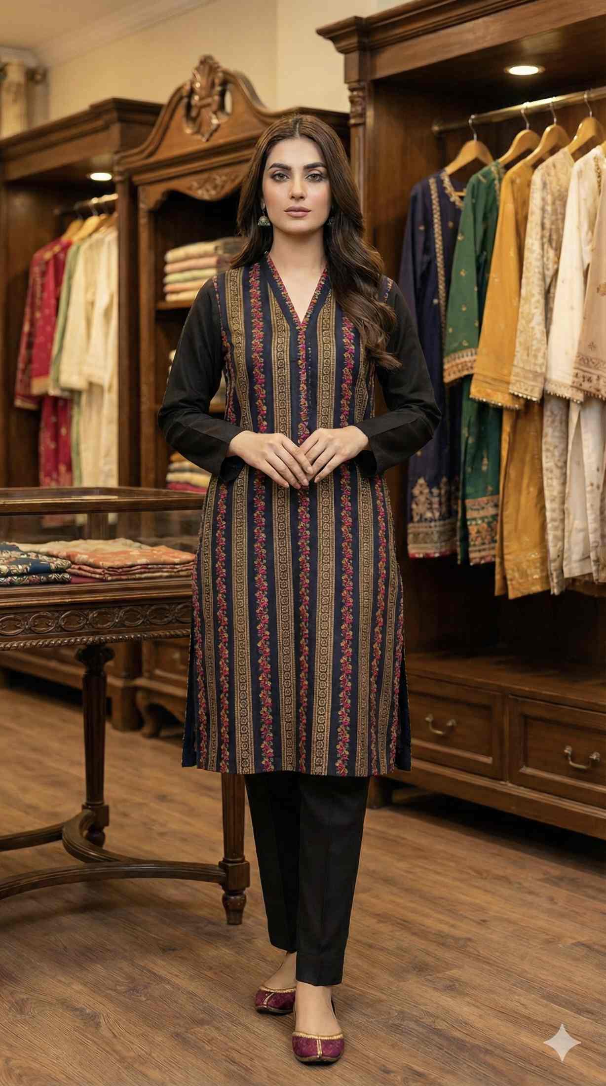 🥳 Sale Sale M-6032  Imported Breezy squance work Embroidery in karandi Soft Khadder stuff Shirt & Truzer 2pc