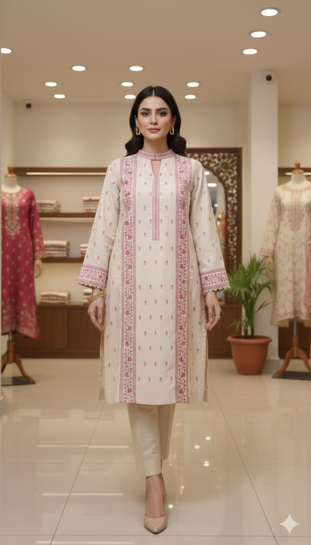 🥳 Sale Sale M-6035  Imported Breezy Embroidery in karandi Soft Khadder stuff Shirt & Truzer 2pc