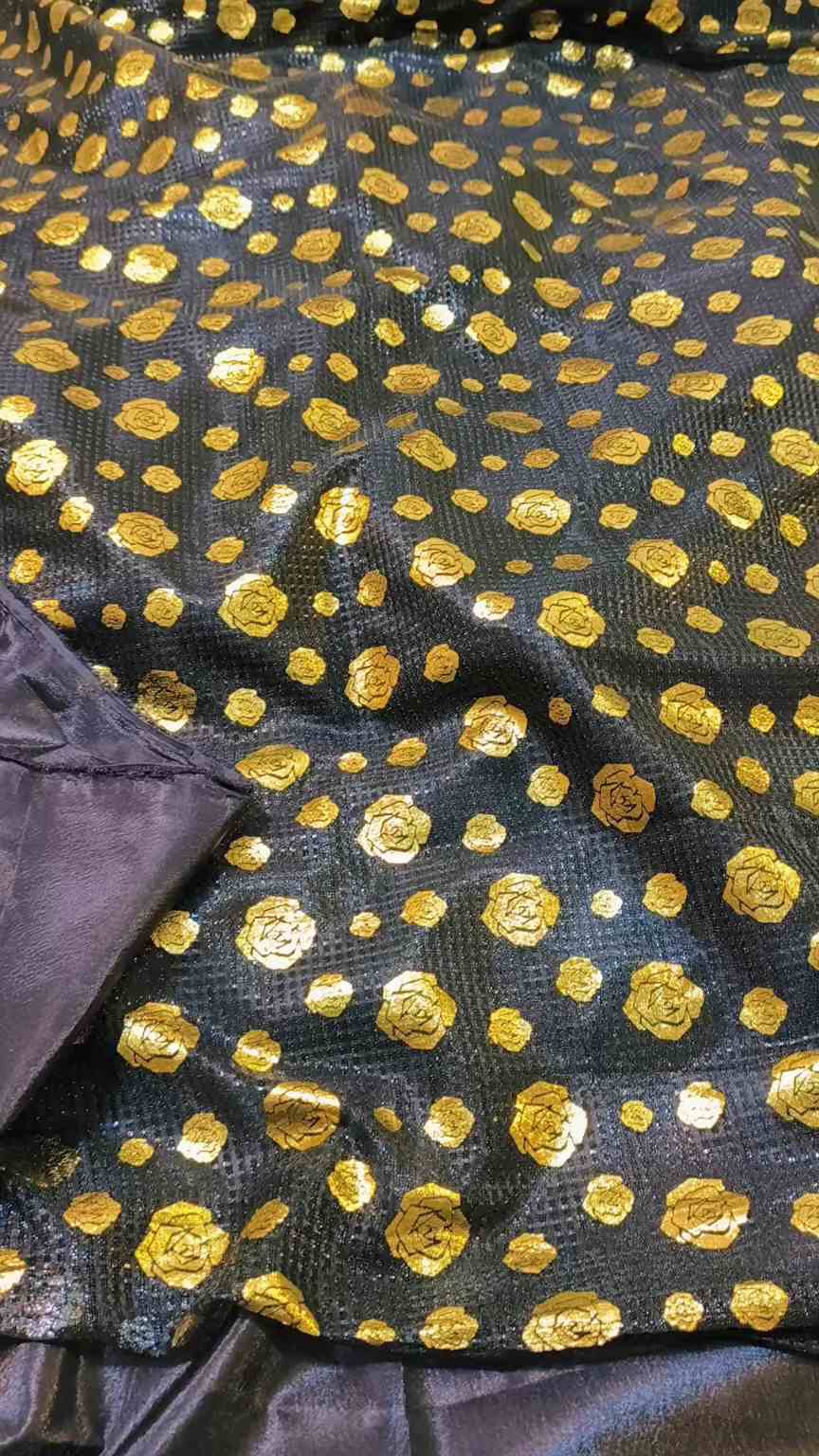 🥳 Sale Sale M-725 Black Color  Imported Gold Zaree Italian Self Print Net Shirt & Kattan Silk Truzer with inner