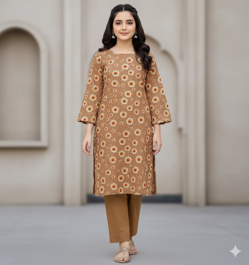 🥳 Sale Sale M-6205 Size-28  (08 to 09 year age) (Length-28) @ (Chest-15)  Imported Shiffli ChickenKari embroidery Stitich 2pc in Cambric Stuff Shirt &Truzer