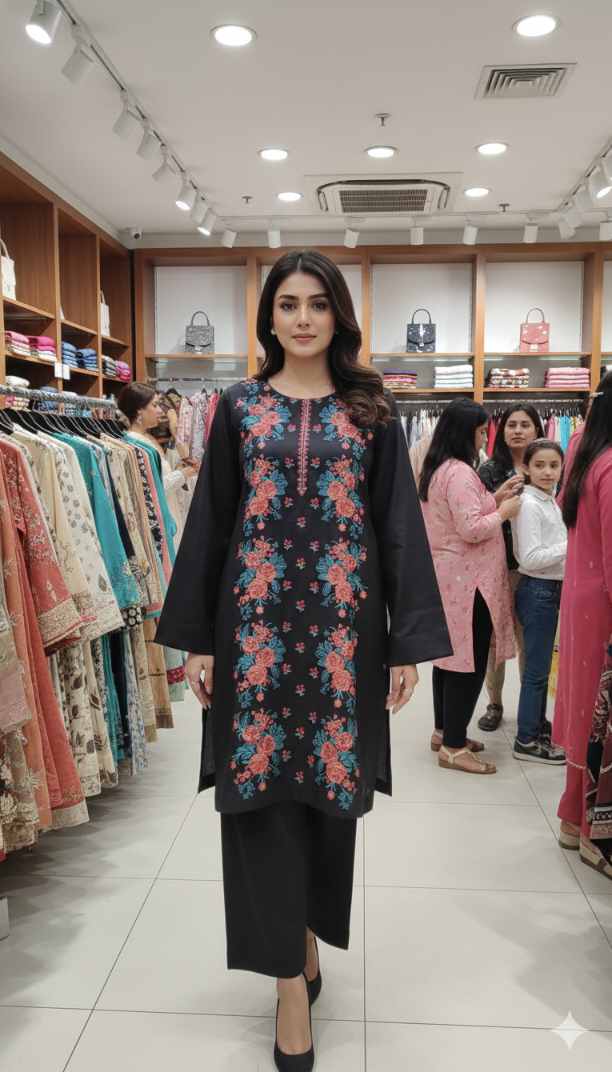 🥳 Sale Sale M-6311  Imported Breezy Embroidery in karandi Soft Khadder stuff Shirt & Truzer 2pc