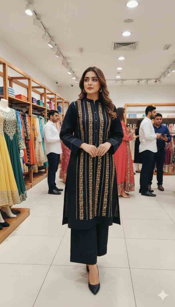 🥳 Sale Sale M-6309 Imported Breezy Embroidery in karandi Soft Khadder stuff Shirt & Truzer 2pc