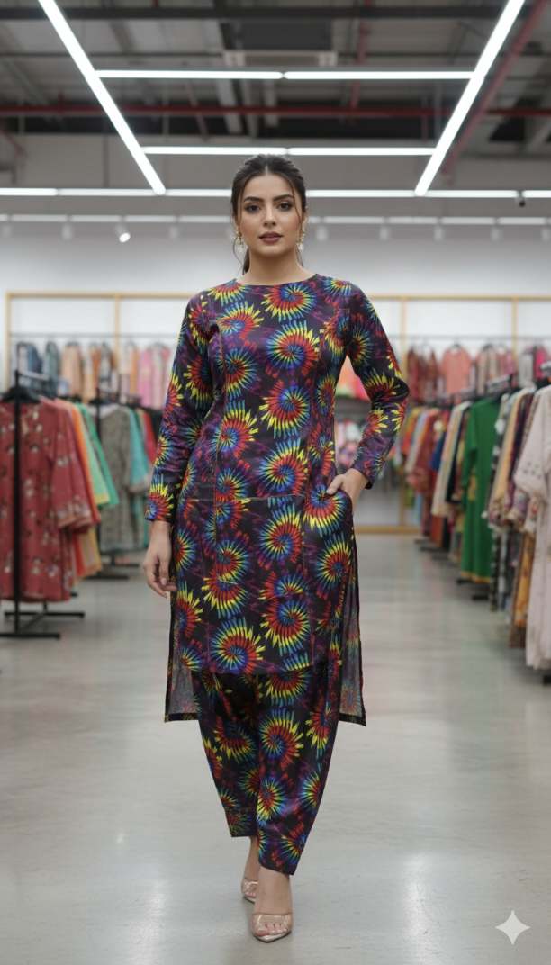 🥳Big Sale 🥳 Sale Sale M-6395   Imported ☃️ Winter Korean Shamoze Silk Same print Shirt & Truzer 2pc