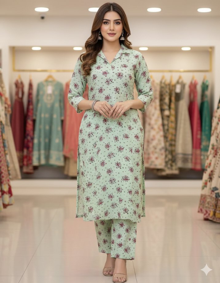 🥳 Sale Sale M-6374   Imported Digital Korean Georgette Same print Shirt & Truzer 2pc