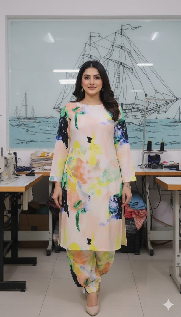 🥳 Sale Sale M-6372   Imported Digital Korean Georgette Same print Shirt & Truzer 2pc