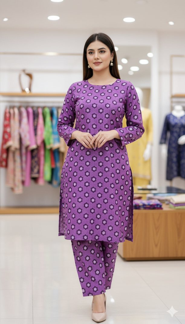 🥳 Sale Sale M-6367 Imported Korean Woolen Velvet Same print Shirt & Truzer 2pc