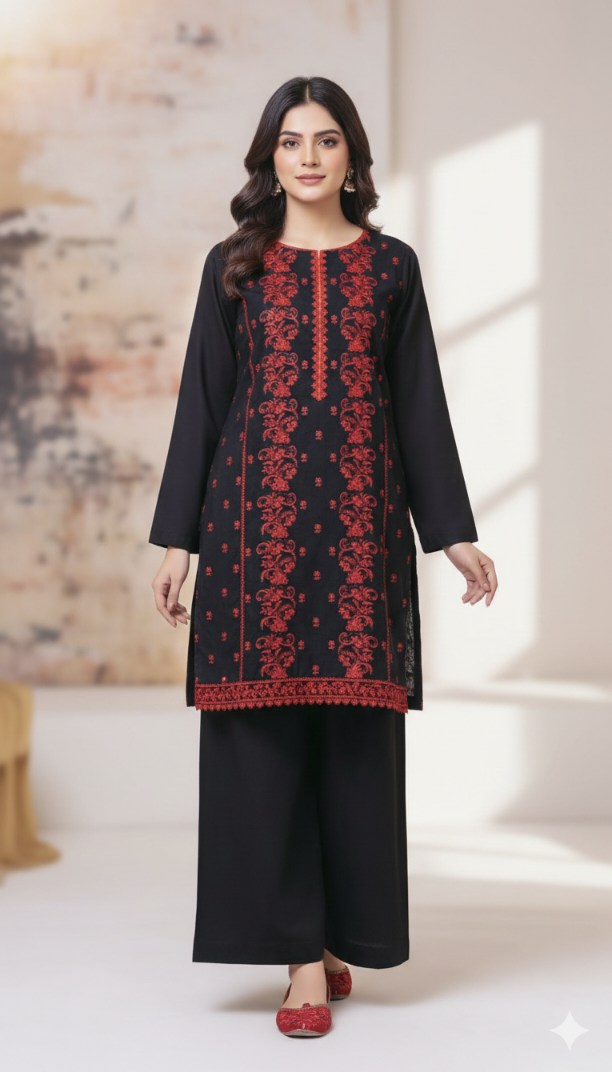 🥳 Sale Sale M-6413   Imported Breezy Embroidery in karandi Soft Khadder stuff Shirt & Truzer 2pc