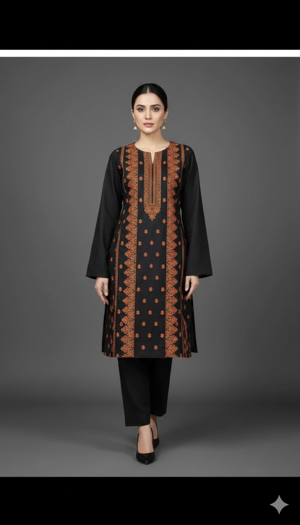 🥳 Sale Sale M-6411   Imported Breezy Embroidery in karandi Soft Khadder stuff Shirt & Truzer 2pc